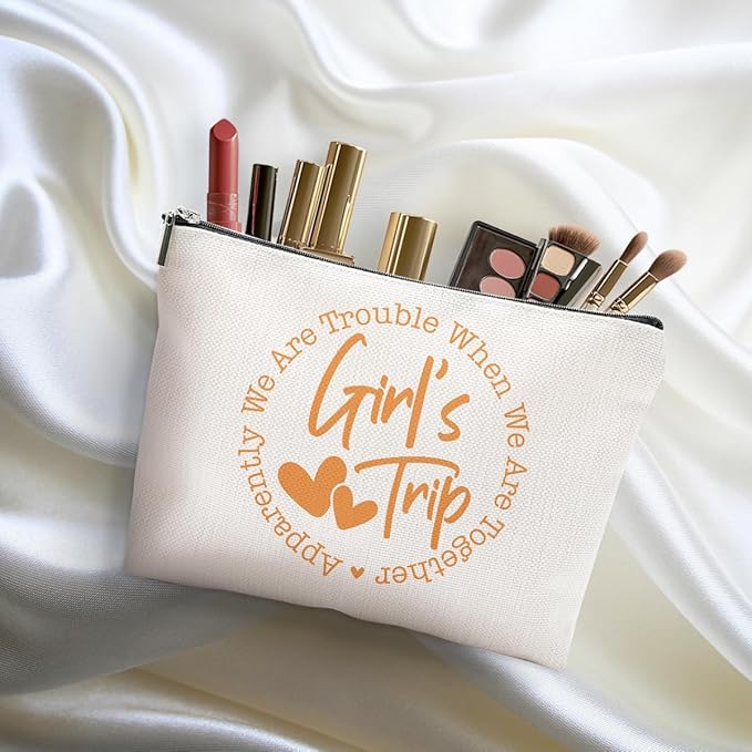 3Pcs Girls Weekend Gifts, 2025 Girls Trip Gifts Favors Travel Gifts Funny Makeup Bag, Weekend Bag Cosmetic Bag, Friendship Gifts for Women Sister Bride BFF, Graduation Wedding Gifts Toiletry Bag