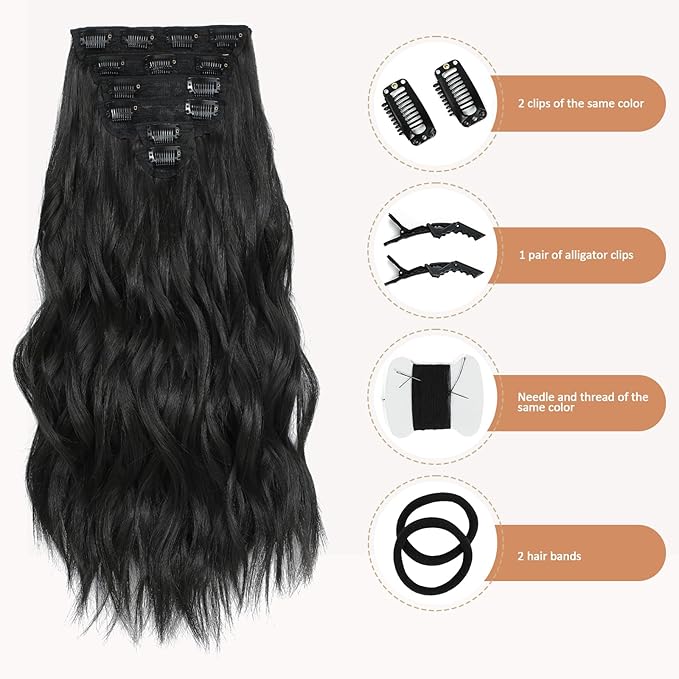 Clip in Hair Extensions for Women - 20 Inch Long Wavy Brown Extensions, 6PCS Black Brown Hairpieces that Blend Naturally with Your Real Hair (20 Inch, Black Brown)