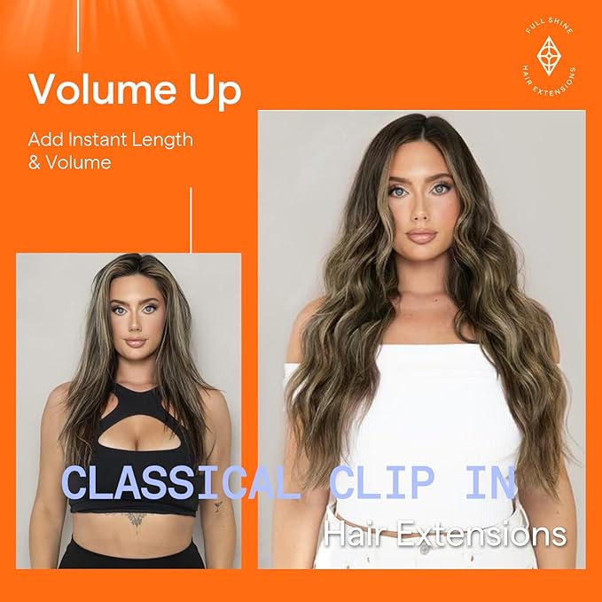 Full Shine Balayage Brown Clip in Extensions Ombre Dark Brown to Blonde Straight Clip in Hair Extensions 16 Inch 7 Pcs 120 G