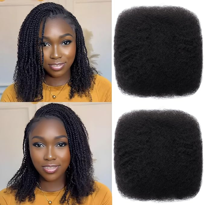 Afro Kinkys Bulk Human Hair 10 Inch 100g Nature Black Afro Kinky Curly Human Hair Bulk for Dreadlock Extensions, Micro Locs, Braiding Twists, Braids and Repair Locs(10 Inch, 1b#)
