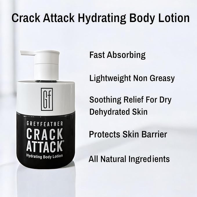 Crack Attack Hydrating Body Lotion – Fast-Absorbing, Non-Greasy Moisturizer for Dry, Cracked Skin – With Aloe, Emu Oil, Shea Butter & Mint – Natural, Fragrance-Free, Full Body Repair Cream