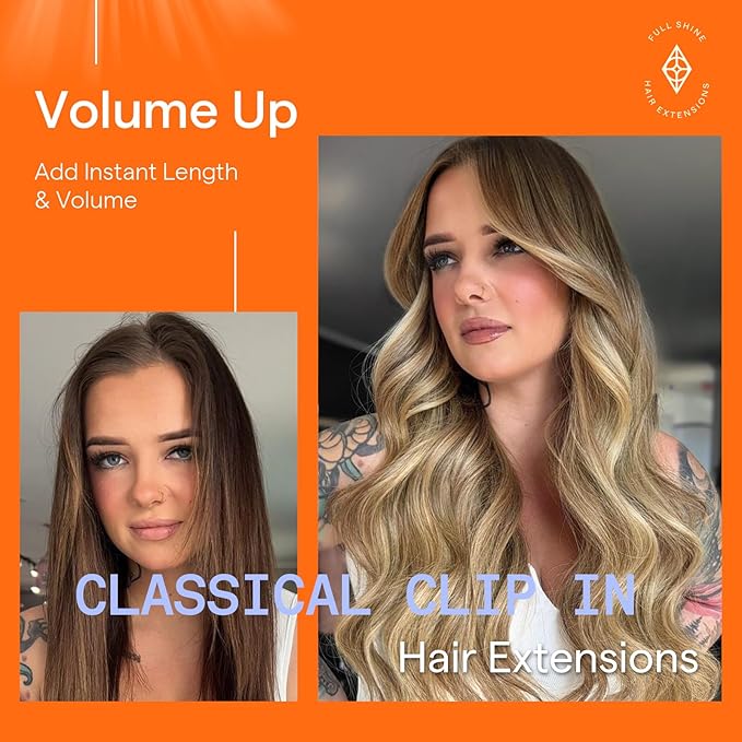 Full Shine Brown Clip in Hair Extensions Real Human Hair Short Hair Ombre Clip in Extensions Brown Balayage Blonde Hair Extensions 7 Pcs Double Weft 12 Inch 95 G