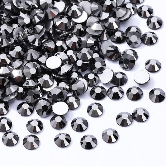 Black Hematite Flatback Rhinestones, Glass Rhinestones for Nail Art and Craft, Glue Fix, Loose Crystal Gemstones(Black Hematite, SS30, 288pcs, 6.4-6.6mm)
