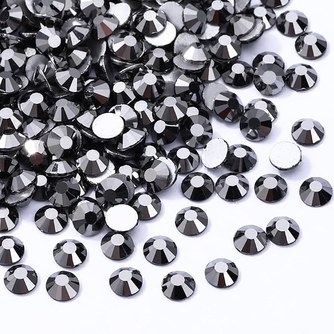 Black Hematite Flatback Rhinestones, Glass Rhinestones for Nail Art and Craft, Glue Fix, Loose Crystal Gemstones(Black Hematite, SS20, 1440pcs, 4.6-4.8mm)