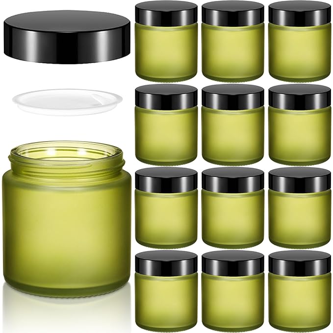 Norme 12 Pcs 4 oz Glass Jars with Lids Leakproof Round Airtight Empty Cosmetic Jars with Inner Liners Lid for Storing Lotions Powder Ointments Candle Making (Pea Green)