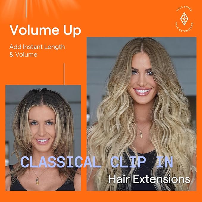 Full Shine Balayage Blonde Clip in Human Hair Extensions Short Clip in Hair Extensions for Women Grey to Light Ash Brown Mix Blonde 12 Inch 7 Pcs 95 G