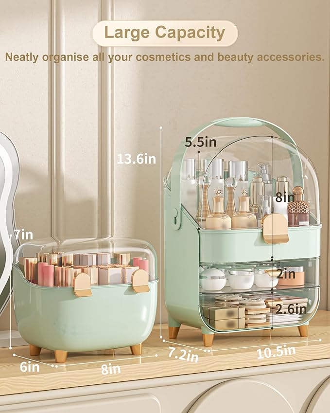 Makeup Organizer, Skincare Holder Bathroom Counter Organizer, Storage Box Cosmetic Display Cases, Teen Girl Gifts Trendy Stuff Make up Organizers for Vanity, Dresser, Countertop (Green)