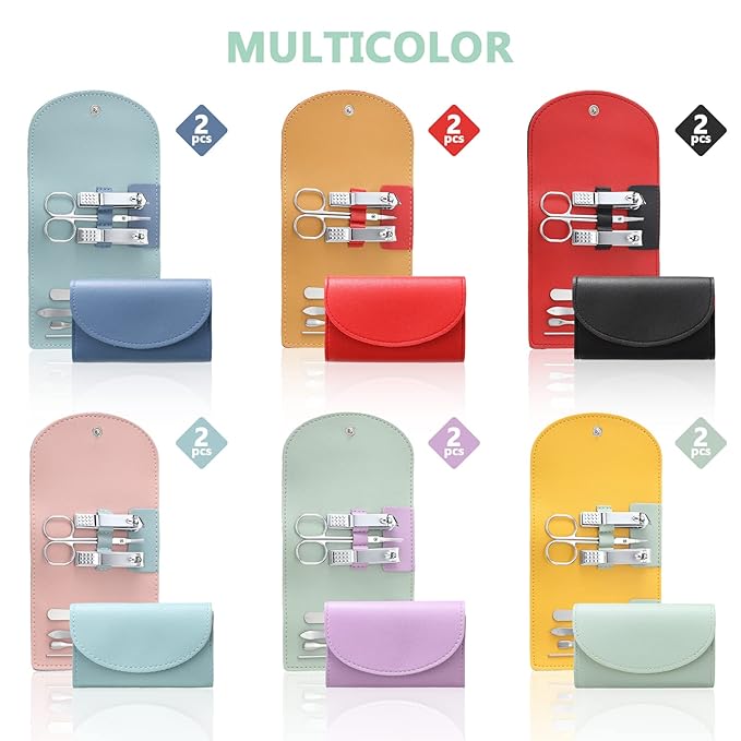 12 Set Manicure Set Bulk Mini Manicure Nail Clipper Kit 7 in 1 Stainless Steel Professional Nail Care Pedicure with Travel Portable Bag Grooming Kits for Women Men Home(Multi Color)