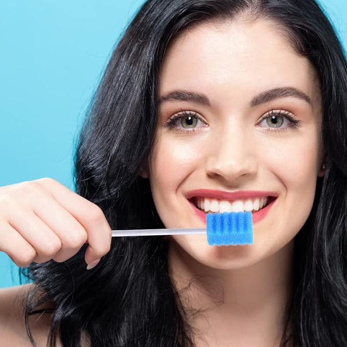 100 PCS Disposable Mouth Swabs Sponge - Oral Care Swabs Unflavored & Sterile Disposable Dental Swabsticks for Mouth & Gum Cleaning Blue