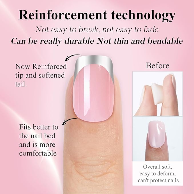 French Tip Press on Nails Short Kit Jofay Fashion Soft Gel Fake Nails 5 Styles with White&Silver& Gold&Aurora Chrome Pale Orange Cat eye, Gift False Nails Reusable Full Cover Stick on Nails, 32 Sizes