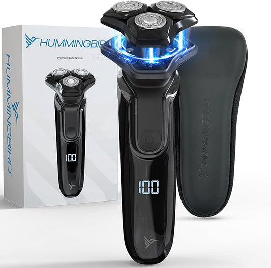 HUMMINGBIRD MK8 Premium Rotary Face Shaver, Rechargeable Wet & Dry Electric Shaver with Pop-up Trimmer, Electric Razor for Men, Waterproof, Cordless USB-C Rechargeable, LED Display, Travel Case