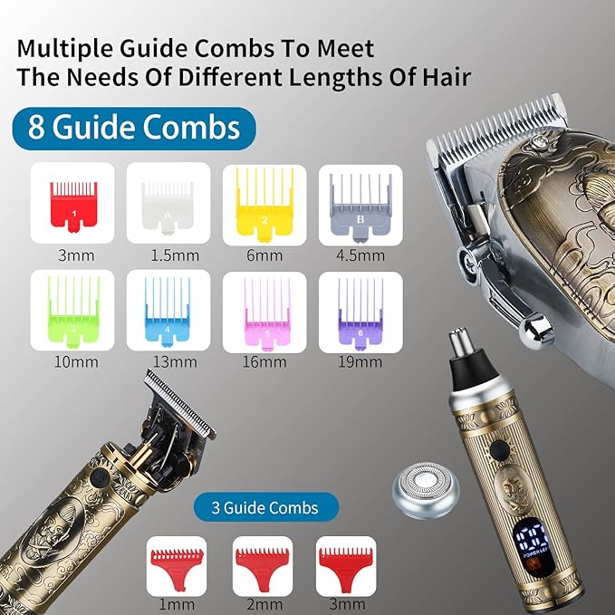 Lanumi Hair Clippers for Men Cordless Hair Trimmer Beard Trimmer/Nose Trimmer Professional T-Blade Trimmer USB Rechargeable Hair Cutting Grooming Kit Barber Clippers Set LED Display
