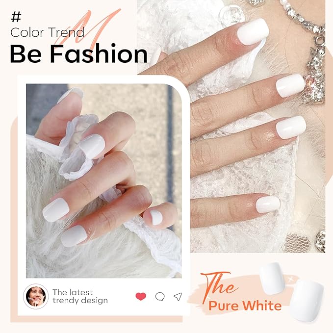 Modelones Pure White Press on Nails for Women, Short Square Fake Nails, Reusable Nail Kit with Nail Glue Adhesive Tabs Mini Nail File, Nails Press Ons 32Pcs16 Sizes, Women Girl Gift