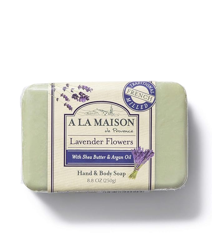 A LA MAISON Lavender Flower Bar Soap - Triple French Milled Natural Moisturizing Hand Soap Bar (3 Bars of Soap, 8.8 oz)