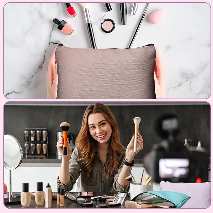 Eccliy Canvas Makeup Bags Bulk for Women Multi Color Cute Travel Cosmetic Bag Blank Makeup Bags DIY Canvas Gifts Accessories for Women Toiletry Pouch with Zipper Gift Bags for Team Party