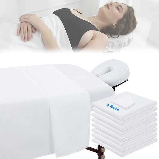 4 Sets Microfiber Massage Table Sheet Sets 3 Pcs Massage Bed Cover Soft Wrinkle Free Includes Massage Fitted Sheet,Massage Sheets and Face Cradle Cover for SPA Beauty Salon Tattoos (White)