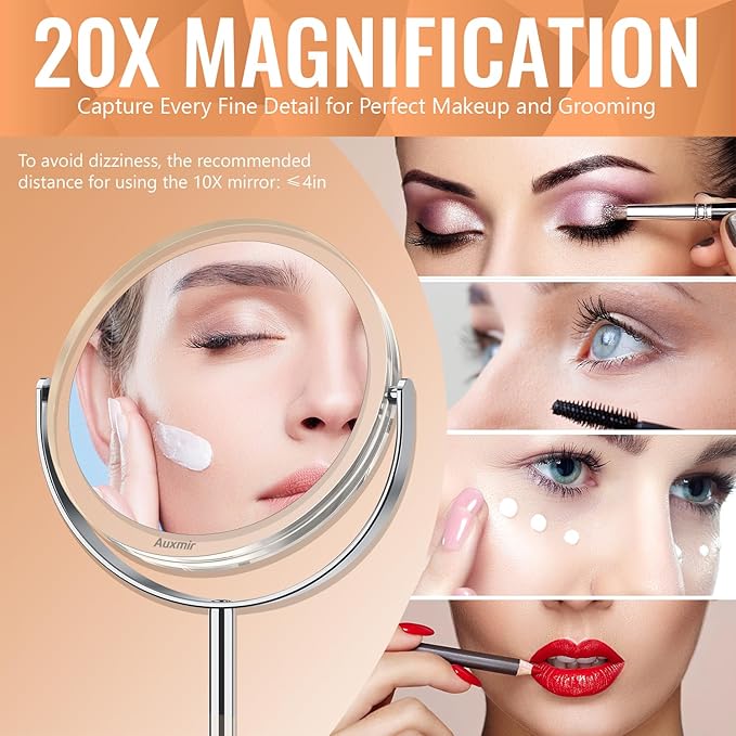 20X Magnifying Makeup Mirror, Double Sided 1X/20X Magnifying Mirror, Tabletop Magnified Vanity Mirror with Magnification, 360° Rotation, Stand for Dressing Table, Bathroom, Bedroom