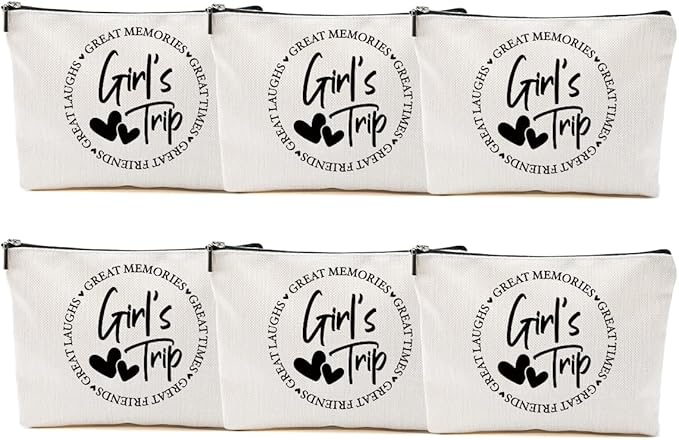 6Pcs Girls Trip Gifts Favors, Girls Weekend Gifts Makeup Bag, Bestie Gifts Weekend Bag Vacation 2025 Cosmetic Bag, Friendship Gifts for Women Friend Coworker, Graduation Wedding Gifts Toiletry Bag