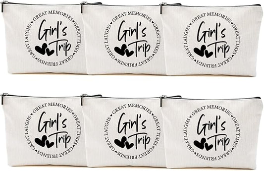 6Pcs Girls Trip Gifts Favors, Girls Weekend Gifts Makeup Bag, Bestie Gifts Weekend Bag Vacation 2025 Cosmetic Bag, Friendship Gifts for Women Friend Coworker, Graduation Wedding Gifts Toiletry Bag