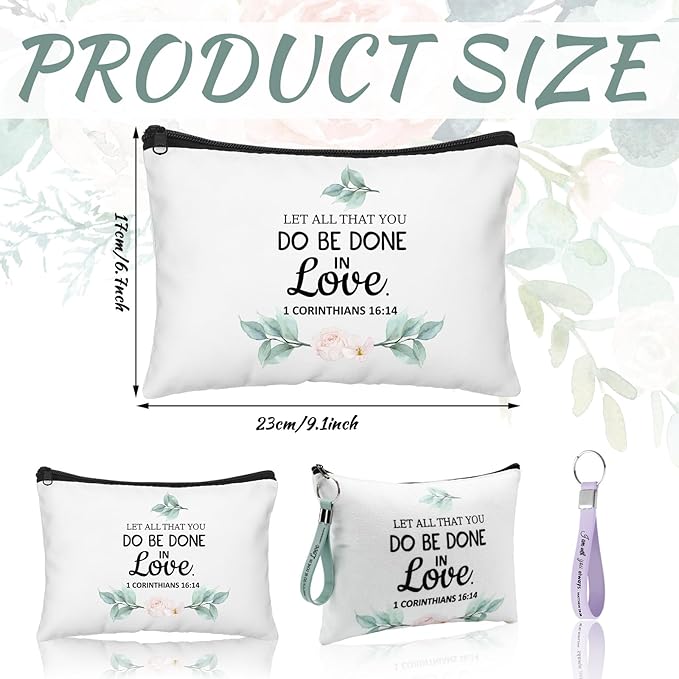 Panelee 48 Pcs Inspirational Gifts Makeup Cosmetic Bag Bulk with Zipper Keychain bibles Employee Appreciation Makeup Bags Motivational Gift for Graduation Women Teacher Coworker Gift(Bible Style)