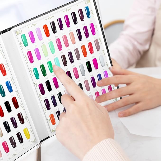 120 Nail Color Chart Display Book, Plastic Nail Swatches Nail Gel Color Card with 240PCS Natural Colours Replacement Nails Nail Art for Nail Salons, DIY Nail Art at Home (Black)