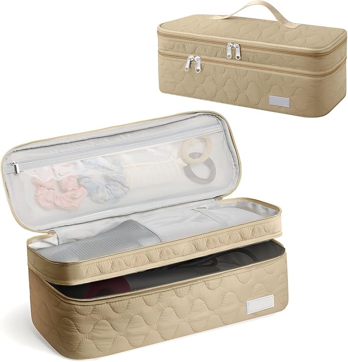 Dual Layer Travel Carrying Case, Quilted Shark Flexstyle Carrying Case for Revlon One-Step Hair Dryer/Hot Tool/Styler/Stylist, Compatible with Shark FlexStyle Attachments (Bag Only) Khaki