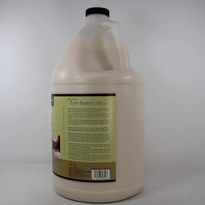 Cuccio Naturale Lyte Ultra-Sheer Body Butter - Replenishing Scented Moisturizer Cream - Deep Hydration To Repair Dry Skin - All Natural, Cruelty-Free Formula - Coconut And White Ginger - 1 Gallon