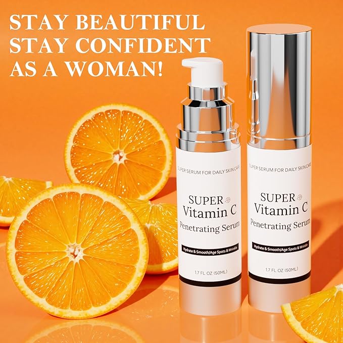 Vitamin C Serum for Face, Super Vitamin C Serum for Women Over 70, All-In-One Hydrating, with Hyaluronic Acid Vitamin E Smooths Fine Lines for Neck Face, 50ML, 1 Pack