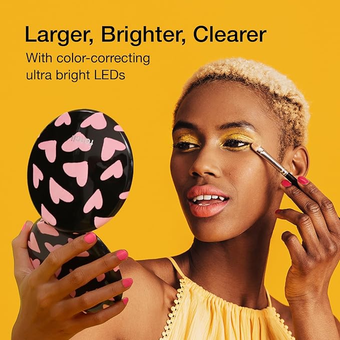 Fancii Taylor LED Lighted Travel Makeup Mirror, Rechargeable with 10x/1x Magnifying & 3 Light Settings - Compact, Portable, Large 5” Wide Hand Mirror for Handbag and Purses, Taylor (Love Train)