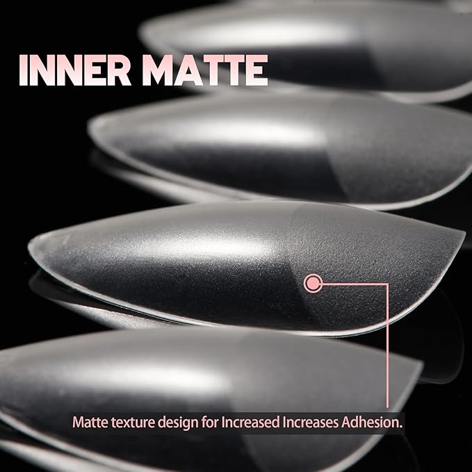 Almond Shape Nail Tips, 240PCS Full Matte Half Clear Soft Gel, Full Cover Nail Tips, Pre-shaped Soak Off False Nail for Salon DIY Nail Art - 12 Sizes