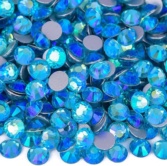 Blinginbox Flatback Rhinestones Bulk,14400pcs Crystal Round Loose Gemstones Glass Rhinestones for Crafts Makeup Nail Art Clothes Shoes DIY Decorations(SS10,2.7-2.9mm,Aquamarine AB)