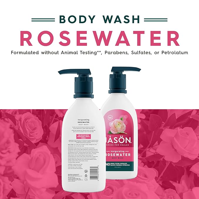 JASON Rosewater Invigorating Body Wash, For a Gentle Feeling Clean, 30 Fluid Ounces