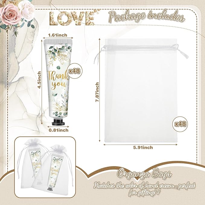 48 Sets Baby Shower Hand Cream Bulk Thank You Baby Shower Favors Bridal Thank You Hand Cream for Guests Travel Size Lotion with Organza Bags