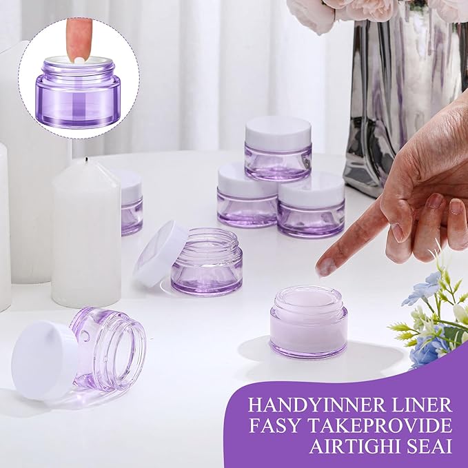 Domensi 60 Pcs 1oz Glass Jars with Lids Bulk Salve Tins Small Glass Candle Cosmetic Jars for Travel with Inner Liners Containers for Lotions Sample Cream(Light Purple, White Lids)