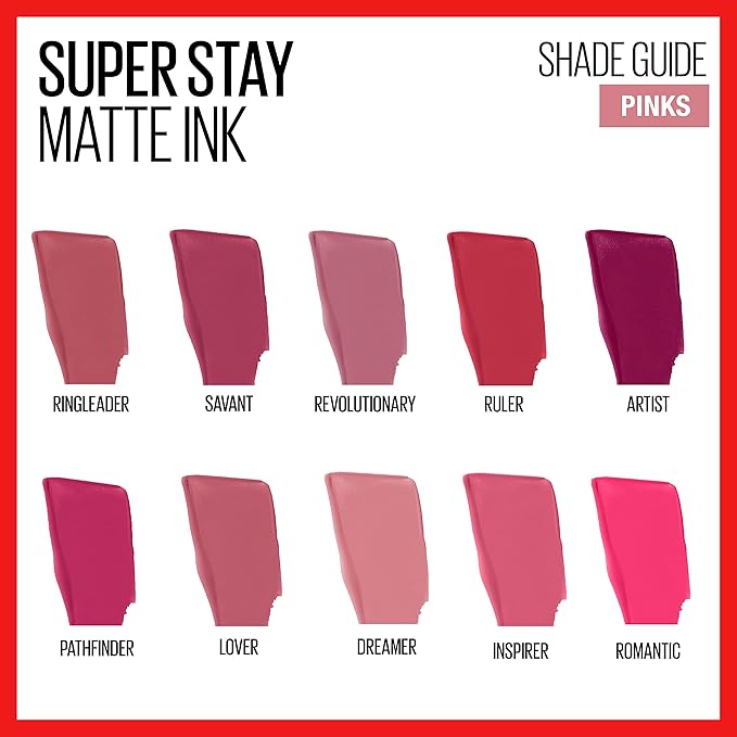 Maybelline Super Stay Matte Ink Liquid Lipstick Makeup, Long Lasting High Impact Color, Up to 16H Wear, Romantic, Vivid Pink, 1 Count, Packaging May Vary
