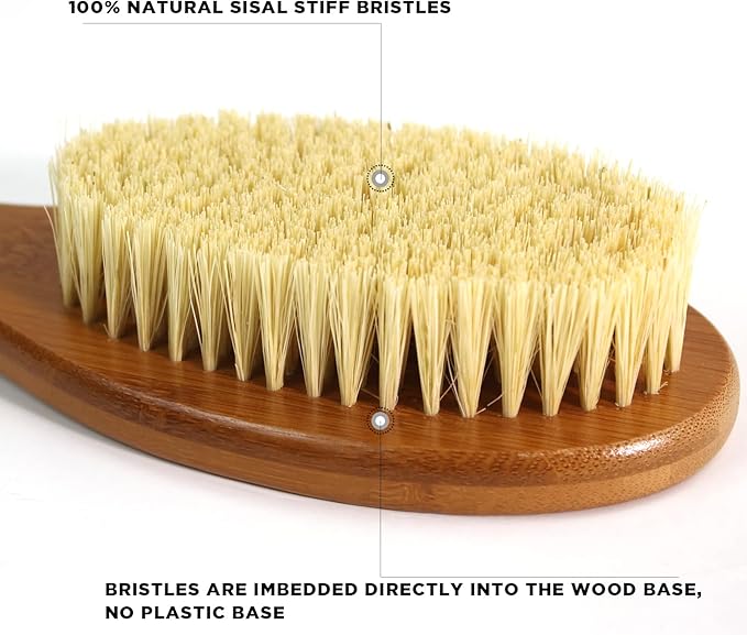 ICANdOIT-19.68Inch Natural Stiff Sisal Bristles Anti-Slip Extra Long Handle Bath Brush,Bent Handle Shower Scrubber for Exfoliating,Shower Back Brush,Exfoliation Set with Pumice Stone(1 Pack)