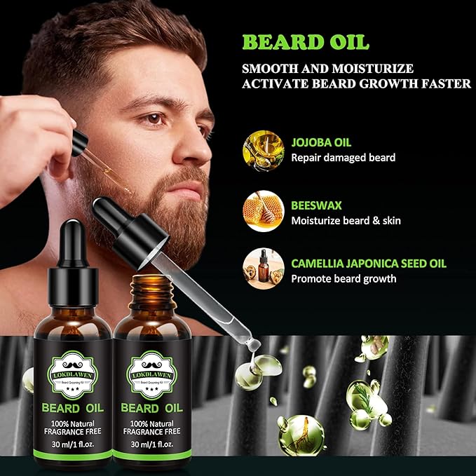 Beard Kit for Men with Beard Wash, Beard Conditioner, Beard Oil, Beard Balm, Brush, Comb, Scissors, Storage Bag, Gifts for Men Dad Husband Boyfriend