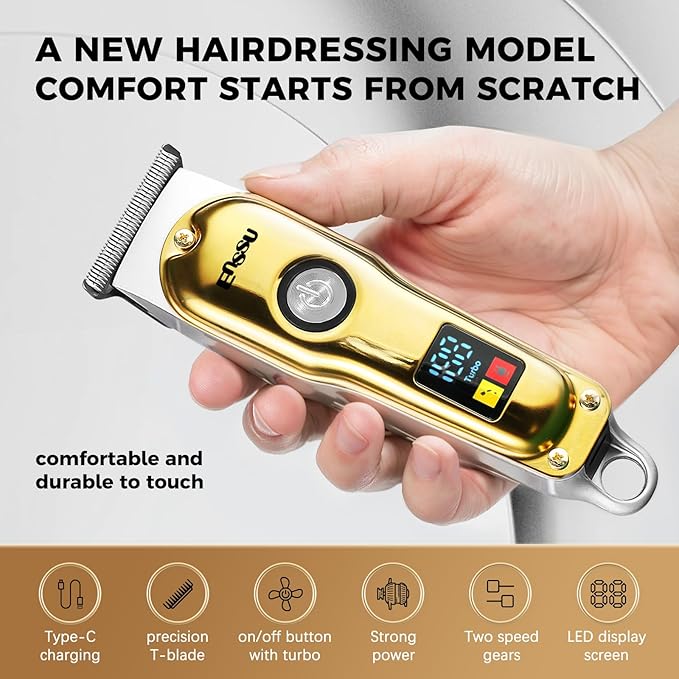 ENSSU Hair Trimmer for Men, Beard Trimmer for Men Professional with Zero-Gapped Steel T-Blade, LED Display, Barber Trimmer for Hair Cutting, Body Grooming