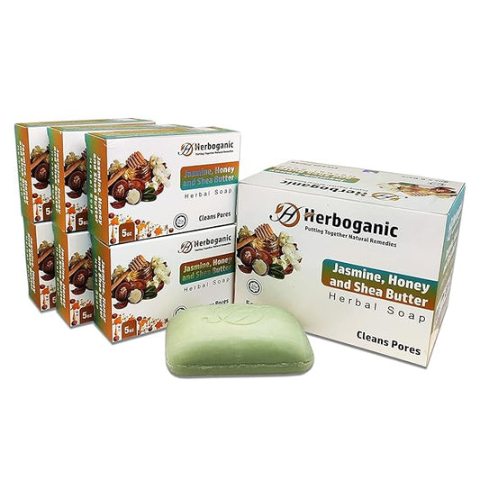 Jasmine Honey and Shea butter Herbal Soap | Pack of 6 of 5oz soap Bar | Ideal for Men and Women, Soothing and Nourishing Soap for Moisturization