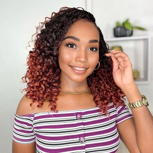 9 Packs Goddess Box Braids Crochet Hair Boho Crochet Box Braids With Curly Ends Crochet Hair For Black Women, 10 Inch Pre Looped Bohemian Crochet Box Braids Hair (10Inch 9 Packs,T350#)