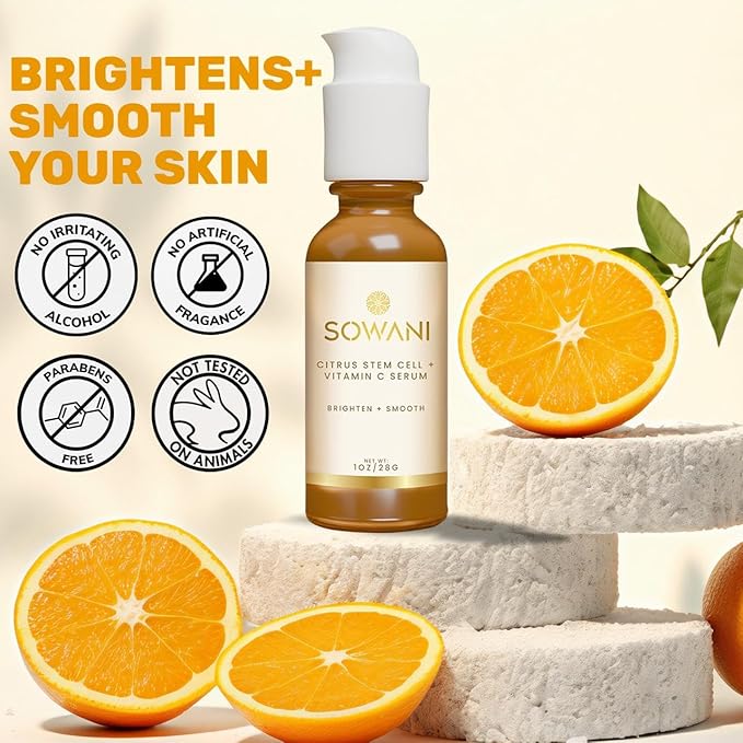 Vitamin C Serum with Citrus Stem Cell, Facial Skin Care Serum for Moisturizing and Brightening with Orange Fruit and Chamomile Extract, Hydrating Serum for Face and Neck, 1 oz