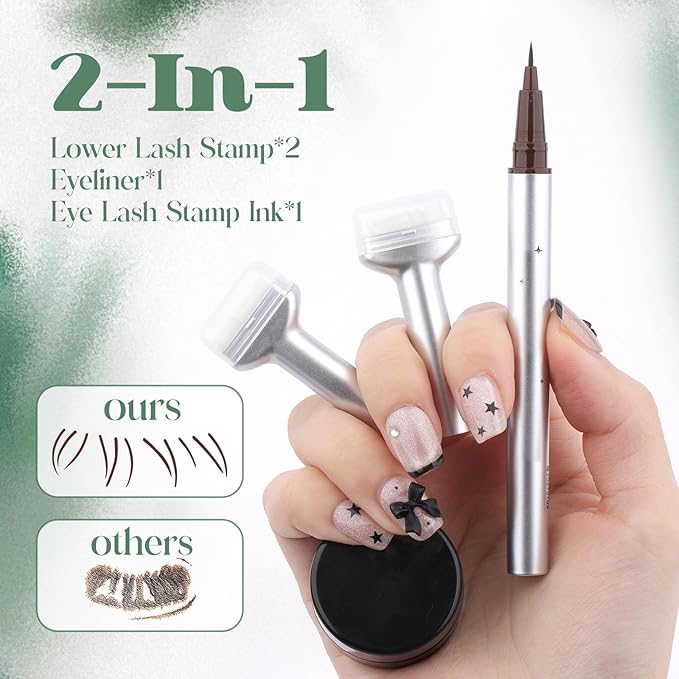 Lower Lash Stamp Bottom Eyelash Stamp with Ink Waterproof& Long Lasting 2 in 1 Kit Quick Eye Makeup Tool DIY at Home(Brown)