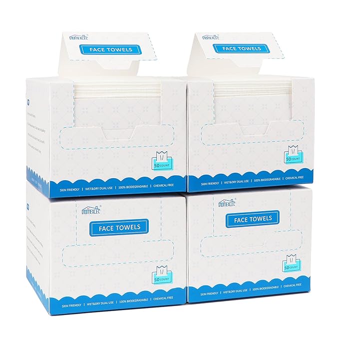 HOMEXCEL Face Towels, 200 Count (4 Box) Disposable Face Towelettes, Biodegradable Makeup Remover Dry Wipes, Super Soft Clean Facial Towels Wash Cloth for Sensitive Skin