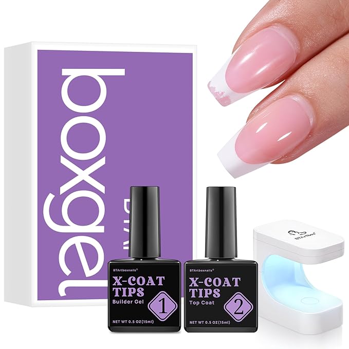 BTArtboxnails French Nails with Builder Gel, Top Coat, Nail Lamp Set