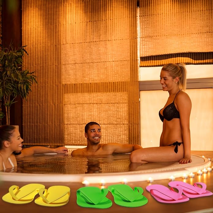 Janmercy 90 Pairs Pedicure Slippers Disposable Flip Flops Foam Sandals Bulk Spa Party Supplies for Guests Salon Nail Foot Women Men, 6 Colors, 4.53 x 10.43 Inches