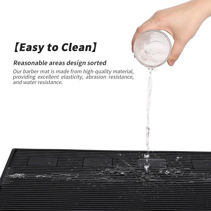 Magnetic Barber Station Mat for Clippers, Stripe Non-Slip Organizer, Professional Salon Barbershop Workstation Pads, Beauty Salon Tools(19" X 13" Black)