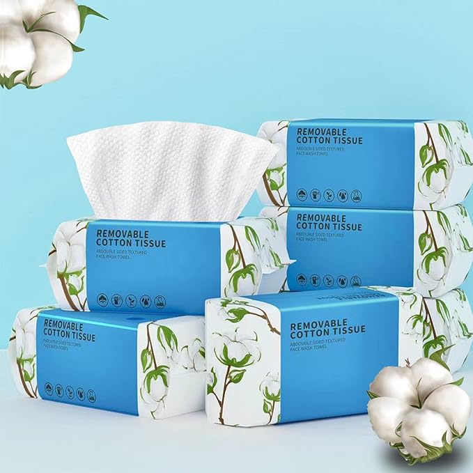 Disposable Face Towel 600 Count, Soft Cotton Clean Skin Face Towels, Dry Wipes Cotton Facial Towels Wash Cloths Tissue Thickened, Face Towelettes Disposable for Makeup Remover, Cleansing and Skincare