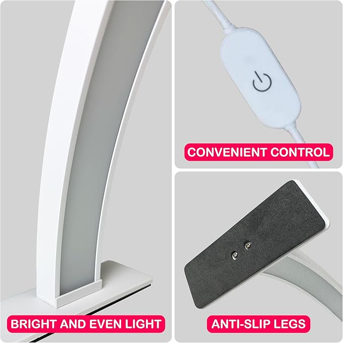 Half Moon Nail Desk Lamp for Professionals, 3360 Lumen LED for Nail, Perfect LED Manicure Desk Lamp, Tattoo Light, Lash Tech, White, Touch Control
