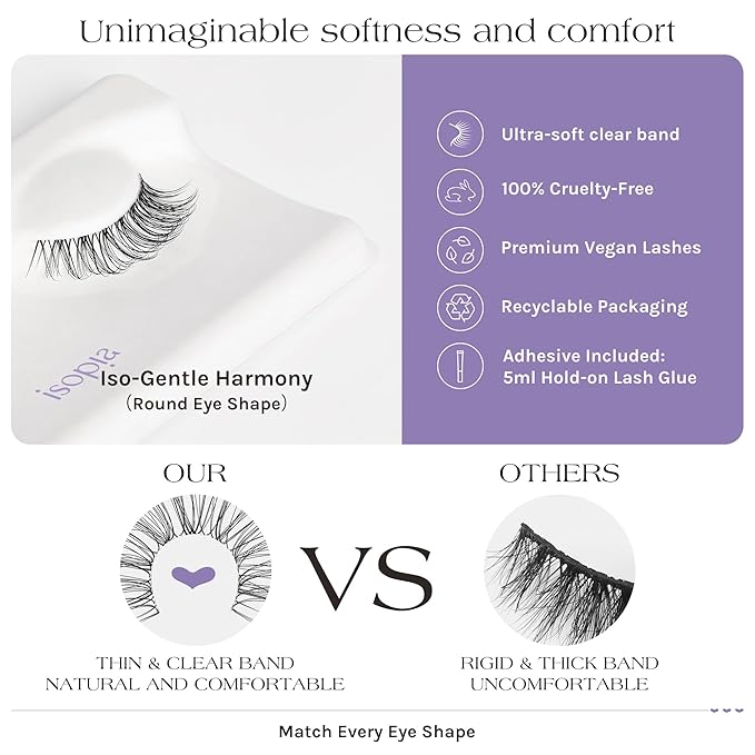 False Eyelashes, Ultra Soft Clear Band Lashes Wispy, Reusable Strip Lashes, Natural Lashes 1s Wearing Starter Friendly Kit (HARMONY)