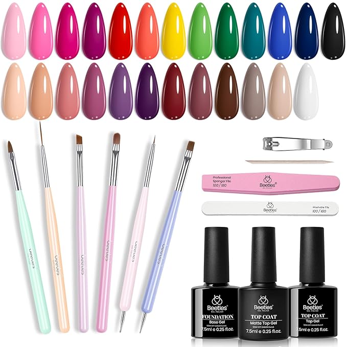 Beetles Gel Nail Polish Nail Art Brushes Set Gel Polish Nail Art Design Pen and 25 Colors Gel Polish Set